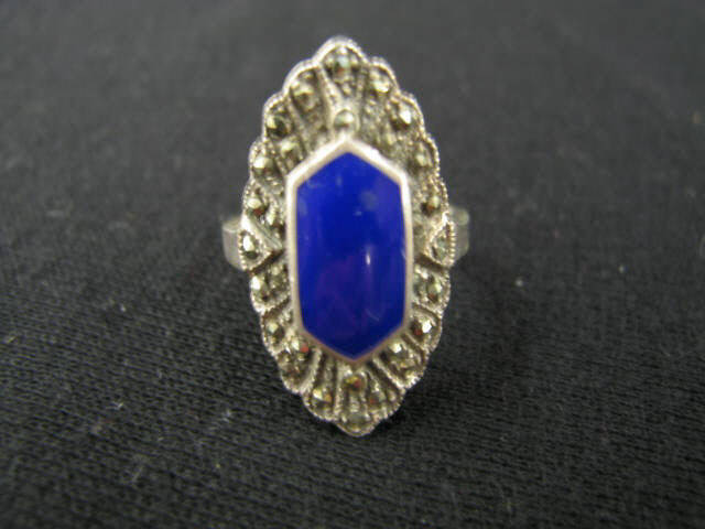 Appraisal: Lapis Sterling Silver Marcasite Ring deco style