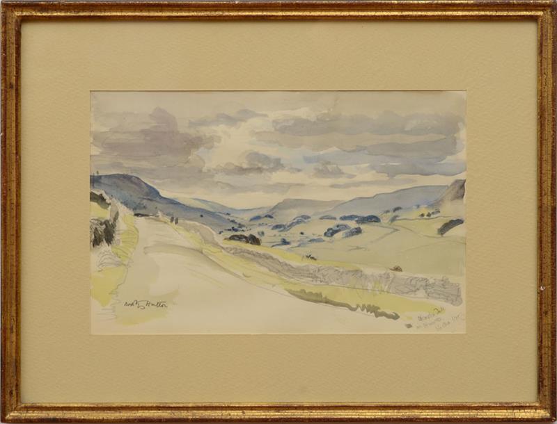 Appraisal: TH CENTURY SCHOOL MOUNTAIN LANDSCAPE Watercolor on paper indistinctly signed