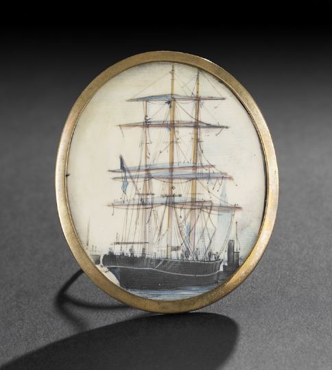 Appraisal: Rare Oval Portrait Miniature of a Clipper Ship first quarter