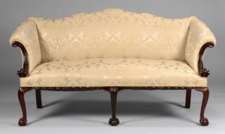 Appraisal: Centennial Irish Chippendale Sofa Centennial Irish Chippendale diminutive sofa or