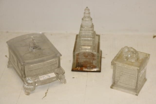 Appraisal: AMERICAN PRESSED GLASS CANDY CONTAINERS TOINCLUDE INDEPENDENCE HALL WITH ORIGINAL