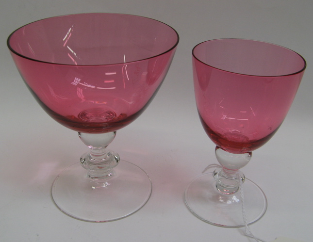 Appraisal: TWENTY-FOUR PIECE CRANBERRY AND CLEAR CRYSTAL STEMWARE cranberry bowls on