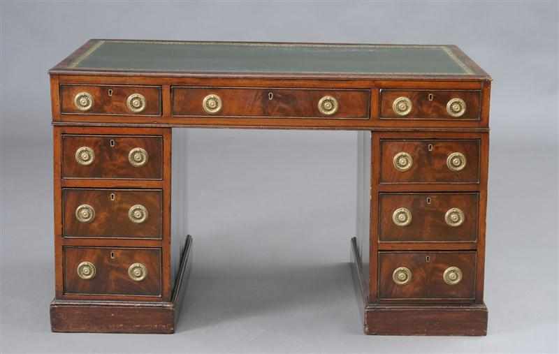 Appraisal: DIMINUTIVE VICTORIAN PEDESTAL DESK With a leather-lined writing surface above