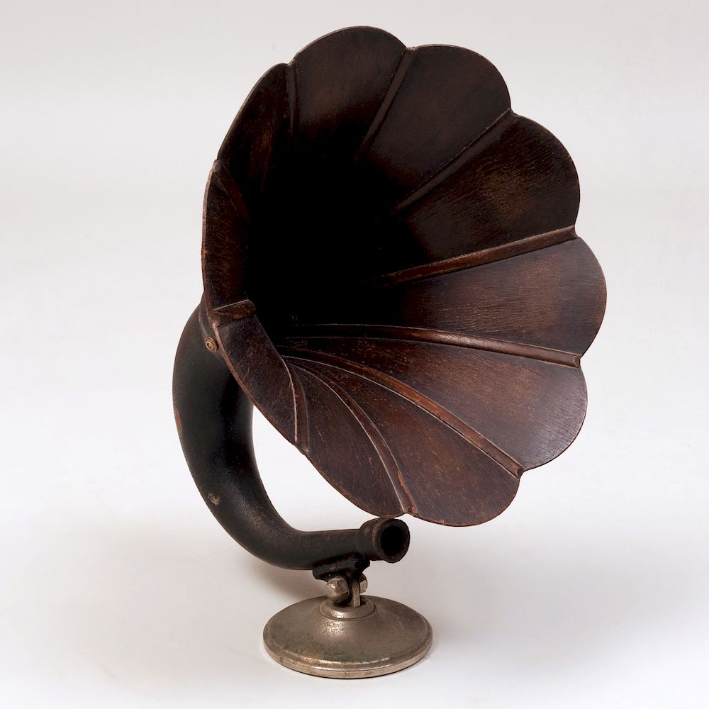 Appraisal: Metal and Wood Phonograph Speaker Mounted on a base unmarked