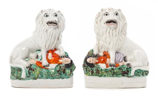 Appraisal: Sale Lot Two Staffordshire Lion Figures each depicting the British