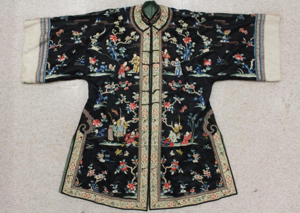 Appraisal: CHINESE EMBROIDERED SILK ROBE colorful front and back floral embroidery