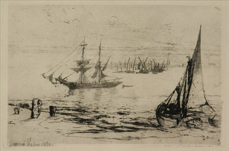 Appraisal: Sir Francis Seymour Haden British - Brig at Anchor Etching