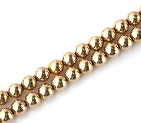 Appraisal: A gold bead necklace beads measuring mm grs length in