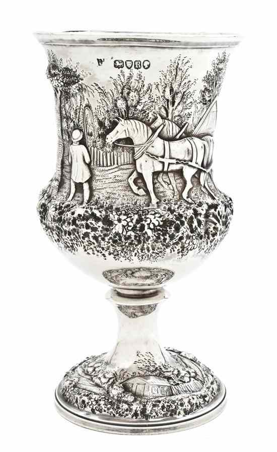 Appraisal: An English Silver Trophy of urn form depicting a farm