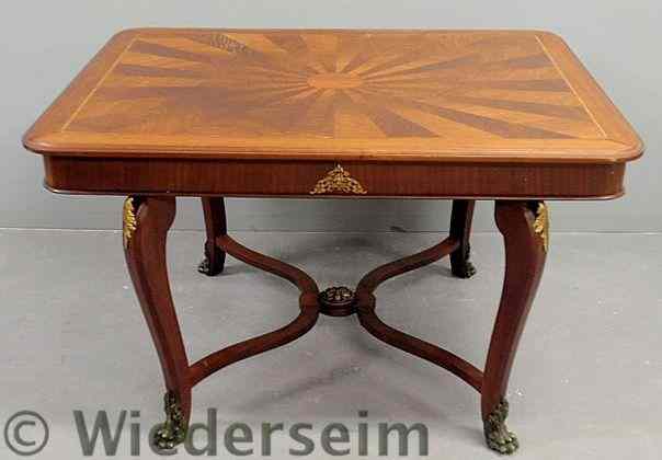 Appraisal: French inlaid mahogany breakfast table with brass mounts and flat