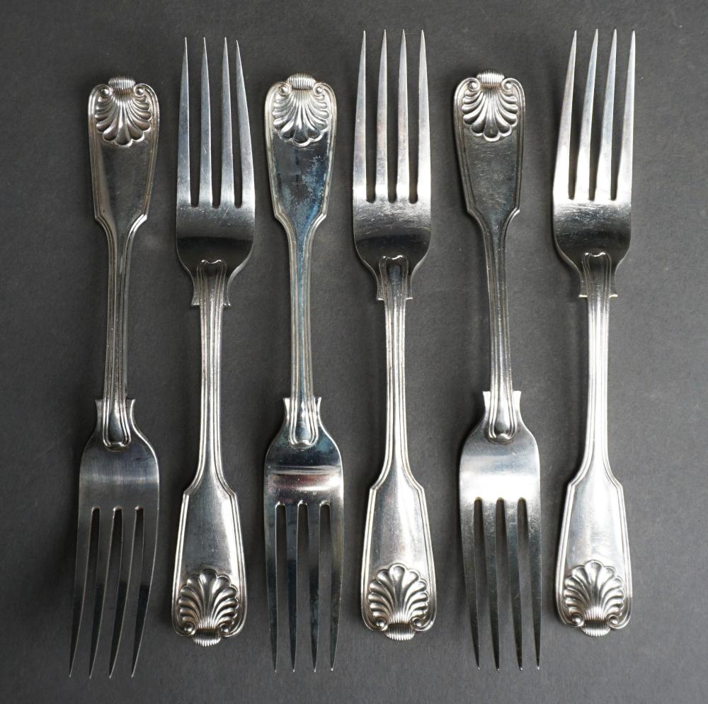 Appraisal: Six Victorian English Sterling Silver Shell-Back Dinner Forks Elkington Co