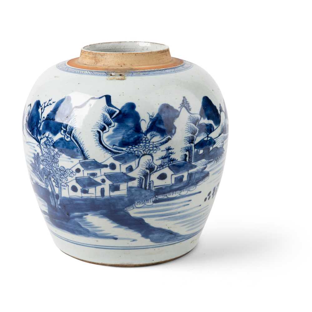 Appraisal: BLUE AND WHITE 'LANDSCAPE' GINGER JAR QING DYNASTY QIANLONG PERIOD