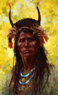 Appraisal: Howard Terpning b Black Horned Bonnet Howard Terpning b Black