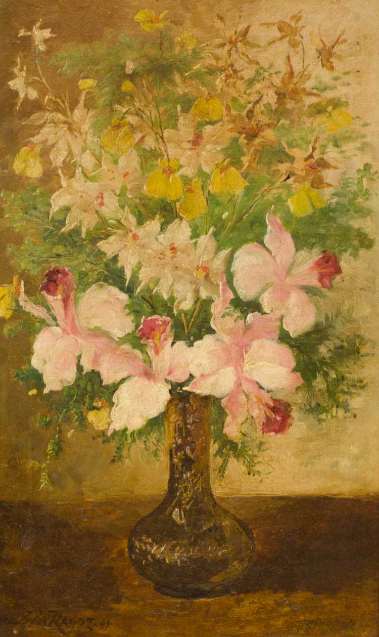 Appraisal: JULES RAGOT OIL ON CANVAS United States - Floral still-life