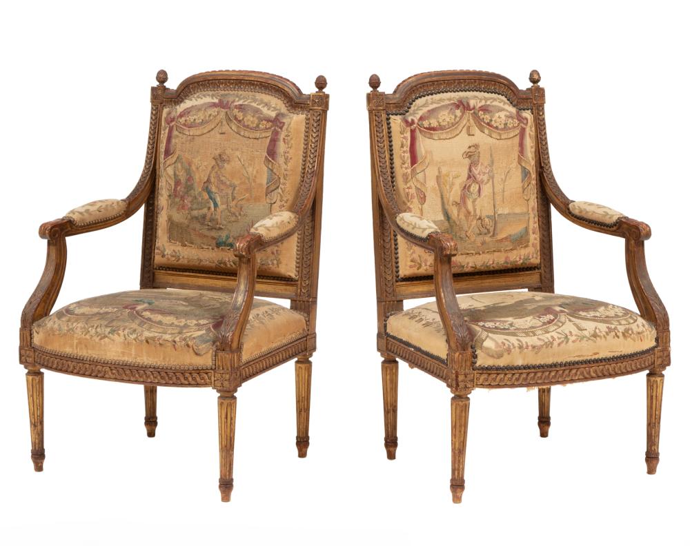 Appraisal: Pair of Louis XVI Carved Giltwood Fauteuils late th c