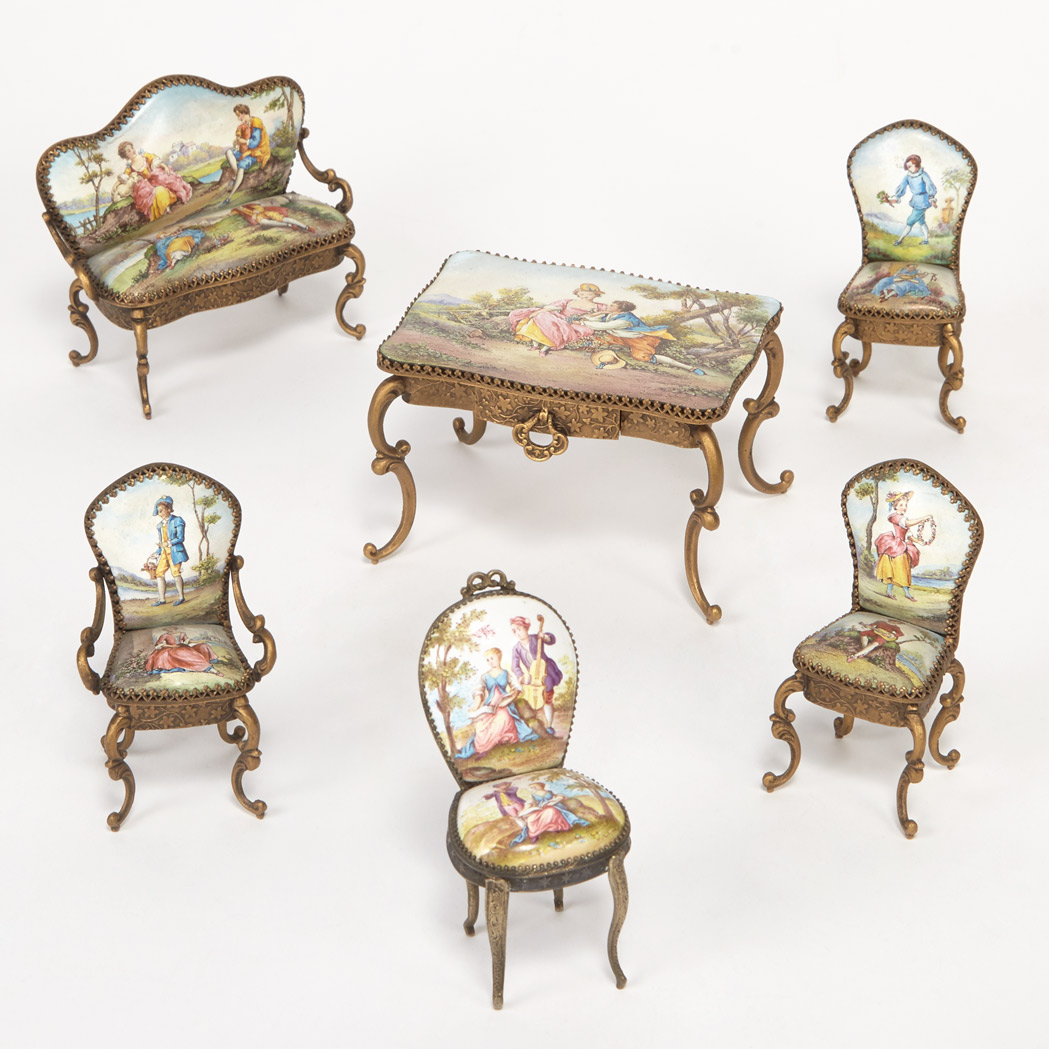 Appraisal: Austrian Gilt-Metal and Enameled Miniature Salon Suite In the Rococo