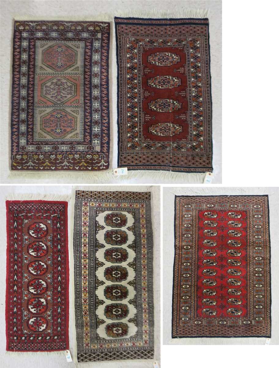 Appraisal: FIVE HAND KNOTTED BOKHARA AREA RUGS ' x ' '