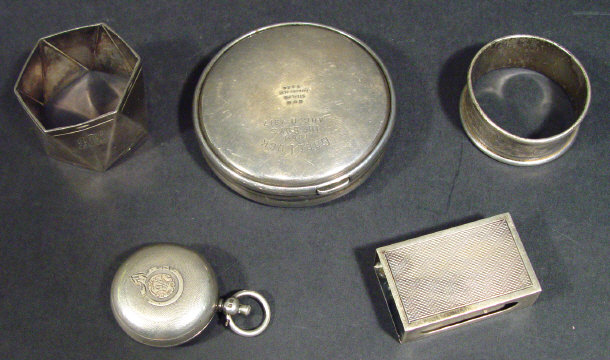 Appraisal: Group of silver items comprising a sovereign case an expanding