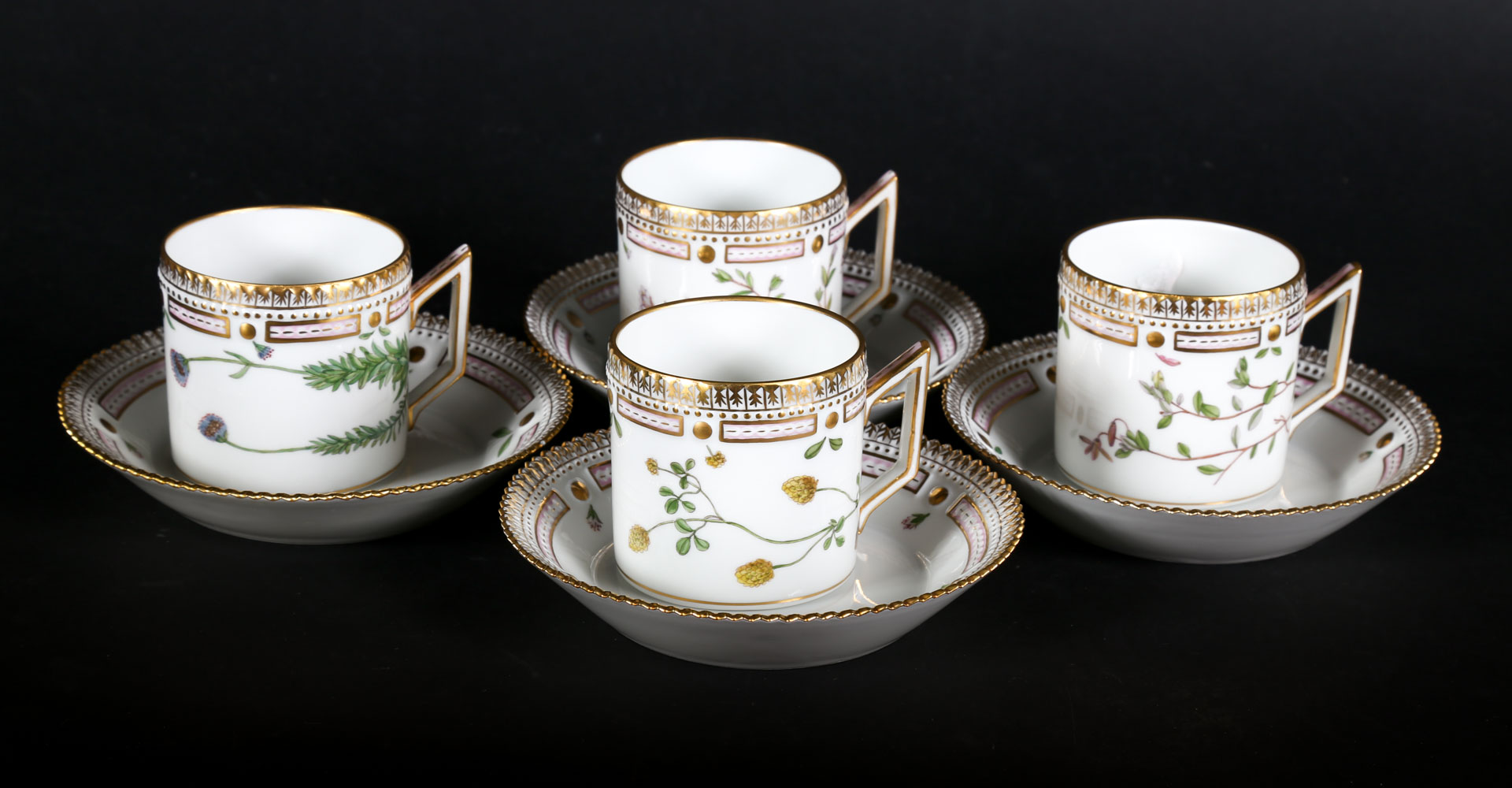 Appraisal: Royal Copenhagen Flora Danica cups and saucers each cup with