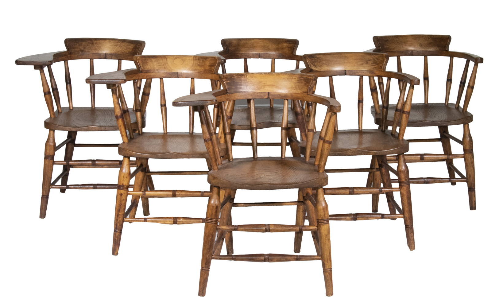 Appraisal: CAPTAIN'S CHAIRS Set of Victorian Oak and Elmwood Chairs with