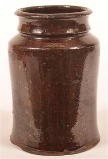 Appraisal: Manganese Glazed Redware Canning Jar Impressed on base I S