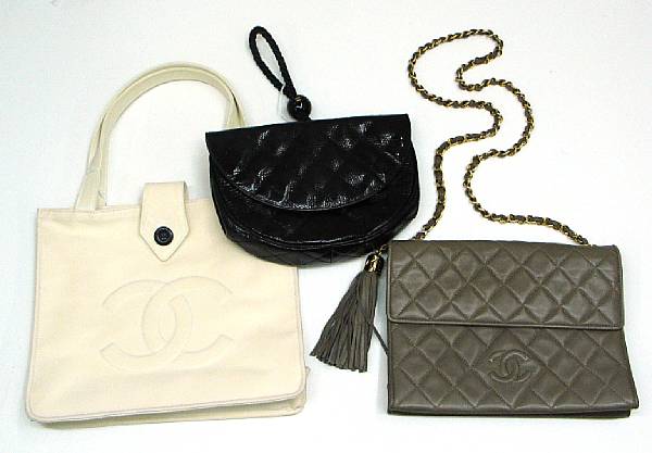 Appraisal: A group of three Chanel hand bags Comprising black quilted