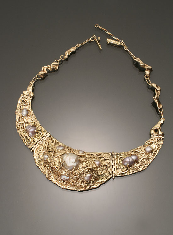 Appraisal: Choker Length -Karat Yellow-Gold and Biwa Pearl Necklace A King