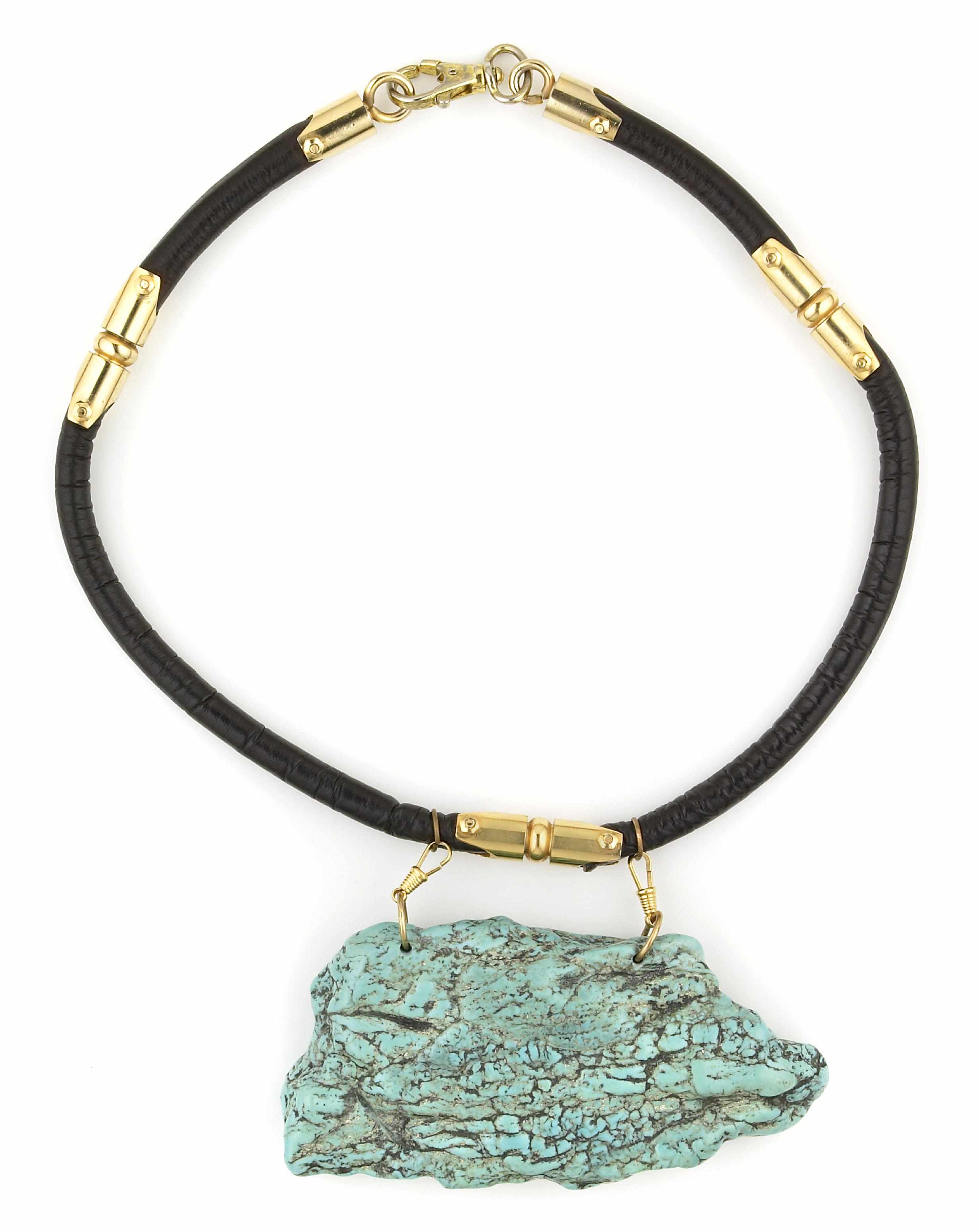 Appraisal: Tony Duquette American - sA turquoise leather cord and gold