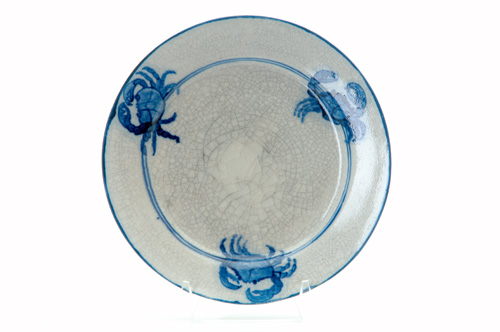 Appraisal: DEDHAM Crackleware crab plate no with three small crabs Indigo