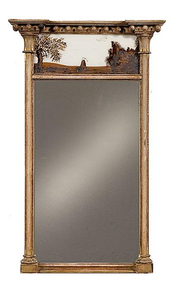 Appraisal: FEDERAL MIRROR WITH GLOMIS PANEL American ca The gilt wood