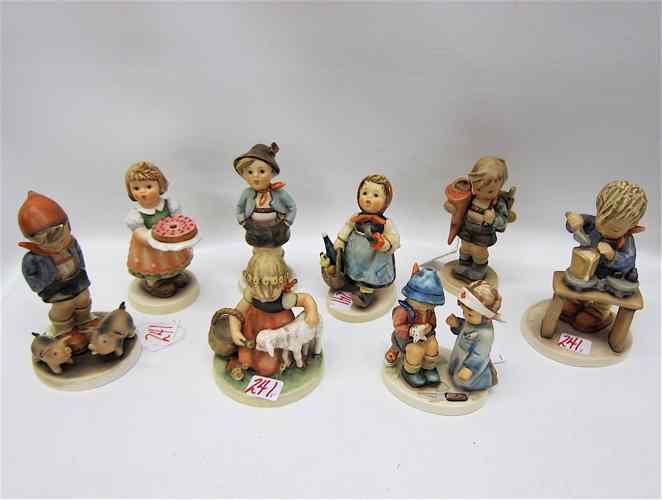 Appraisal: EIGHT GERMAN HUMMEL PORCELAIN FIGURINES TM- - ''Little Scholar ''