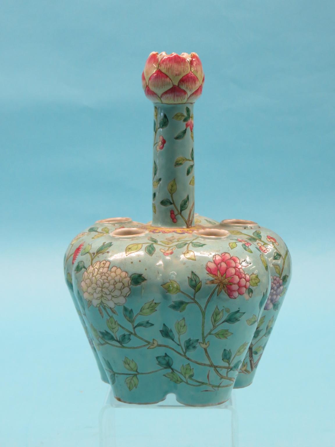 Appraisal: A th century Chinese tulip vase quintal body with cylindrical