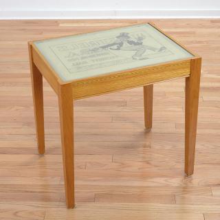 Appraisal: Minstrel's advertising litho stone side table Minstrel's advertising litho stone