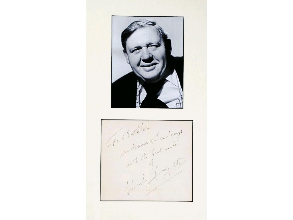 Appraisal: CHARLES LAUGHTON SIGNED HAND WRITTEN MESSAGE 'To Kathleen who knows