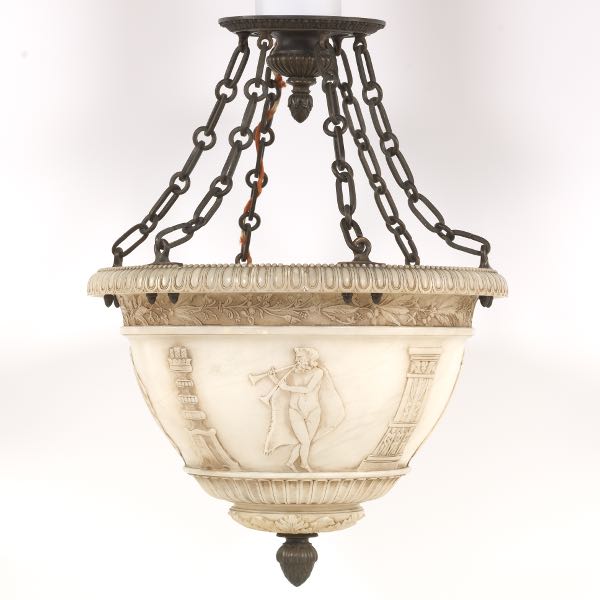 Appraisal: ATTR EDWARD F CALDWELL MANSION CARVED ALABASTER NEOCLASSICAL CHANDELIER WITH