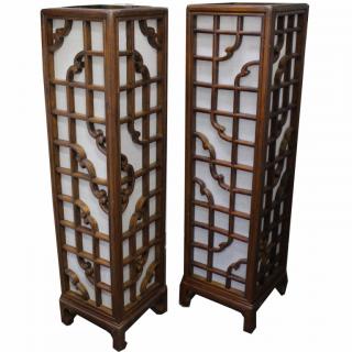 Appraisal: Antique Chinese Lanterns Antique Chinese Carved Lanterns on stand Each