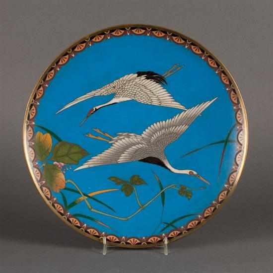 Appraisal: Chinese cloisonne enamel charger th century with flying cranes decoration