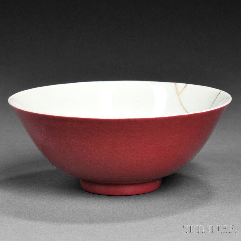 Appraisal: Red-glazed Bowl China th th century the steeply rising sides