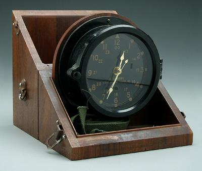 Appraisal: U S Army clock black thermoplastic in walnut carrying case