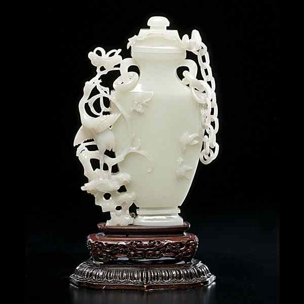 Appraisal: White Jade Hu-Form Lidded Vase Chinese th century Qianlong -