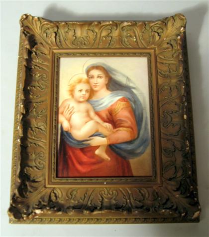 Appraisal: Limoges porcelain plaque after Raphael Rectangular depicting Madonna and Christ