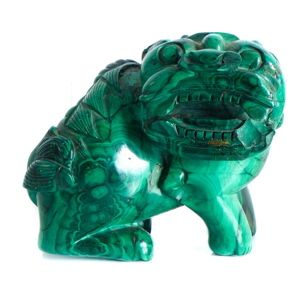 Appraisal: CHINESE CARVED MALACHITE SCULPTURE OF FOO DOGChinese carved Malachite sculpture