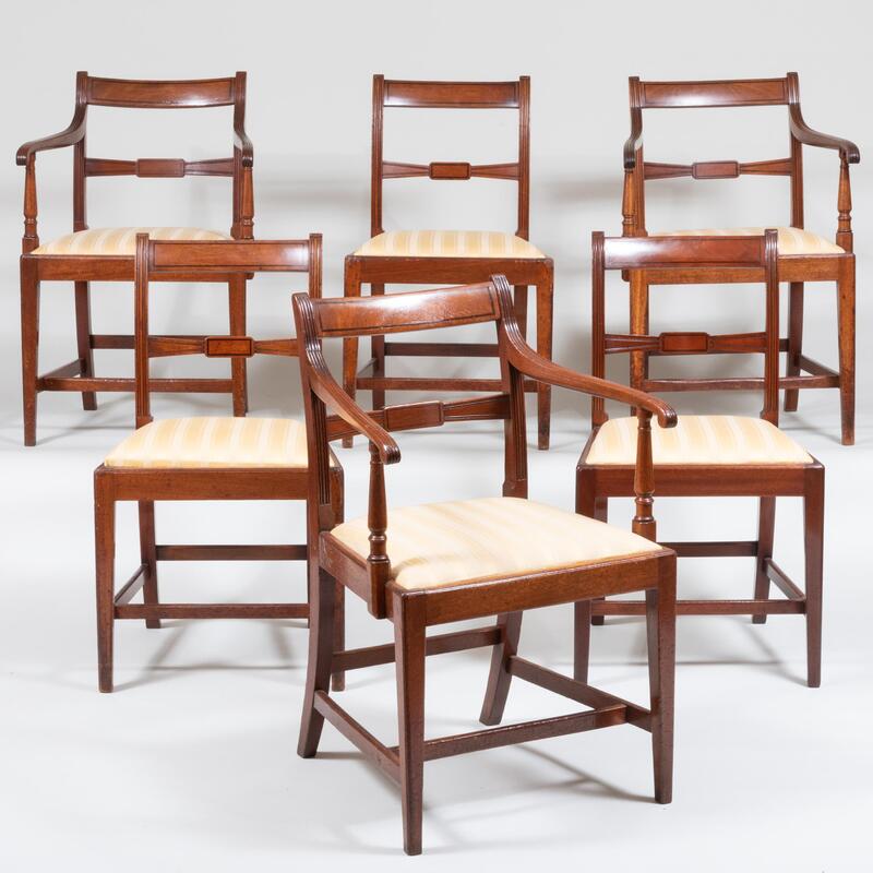 Appraisal: Set of Fourteen Regency Ebony Inlaid Mahogany Dining Chairs With