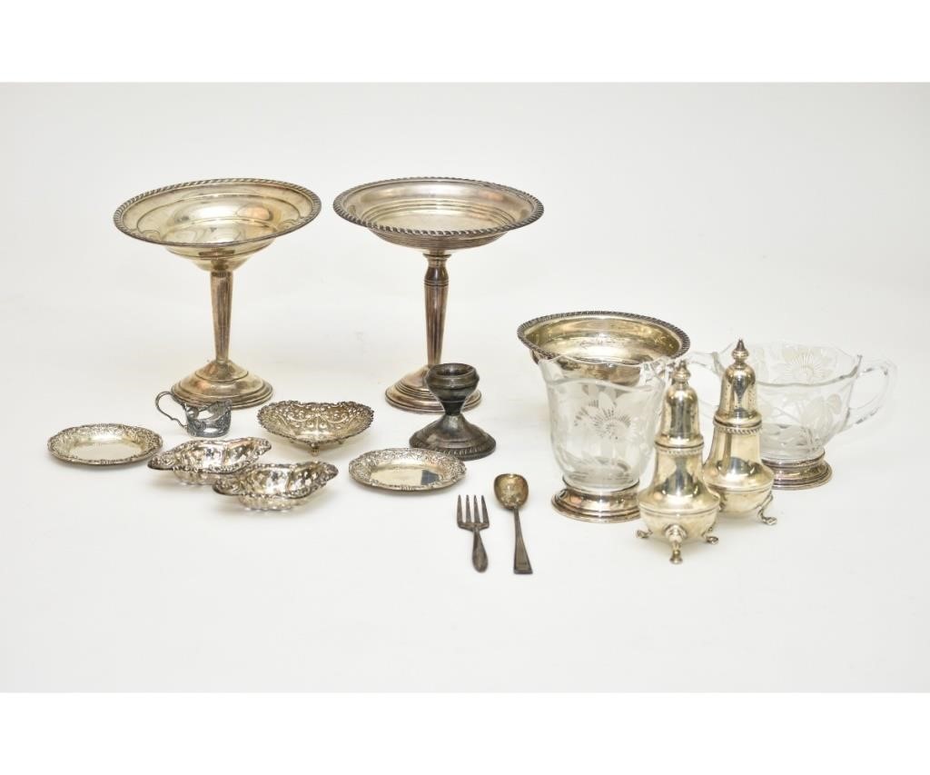 Appraisal: Sterling silver tableware to include two weighted compotes h pair