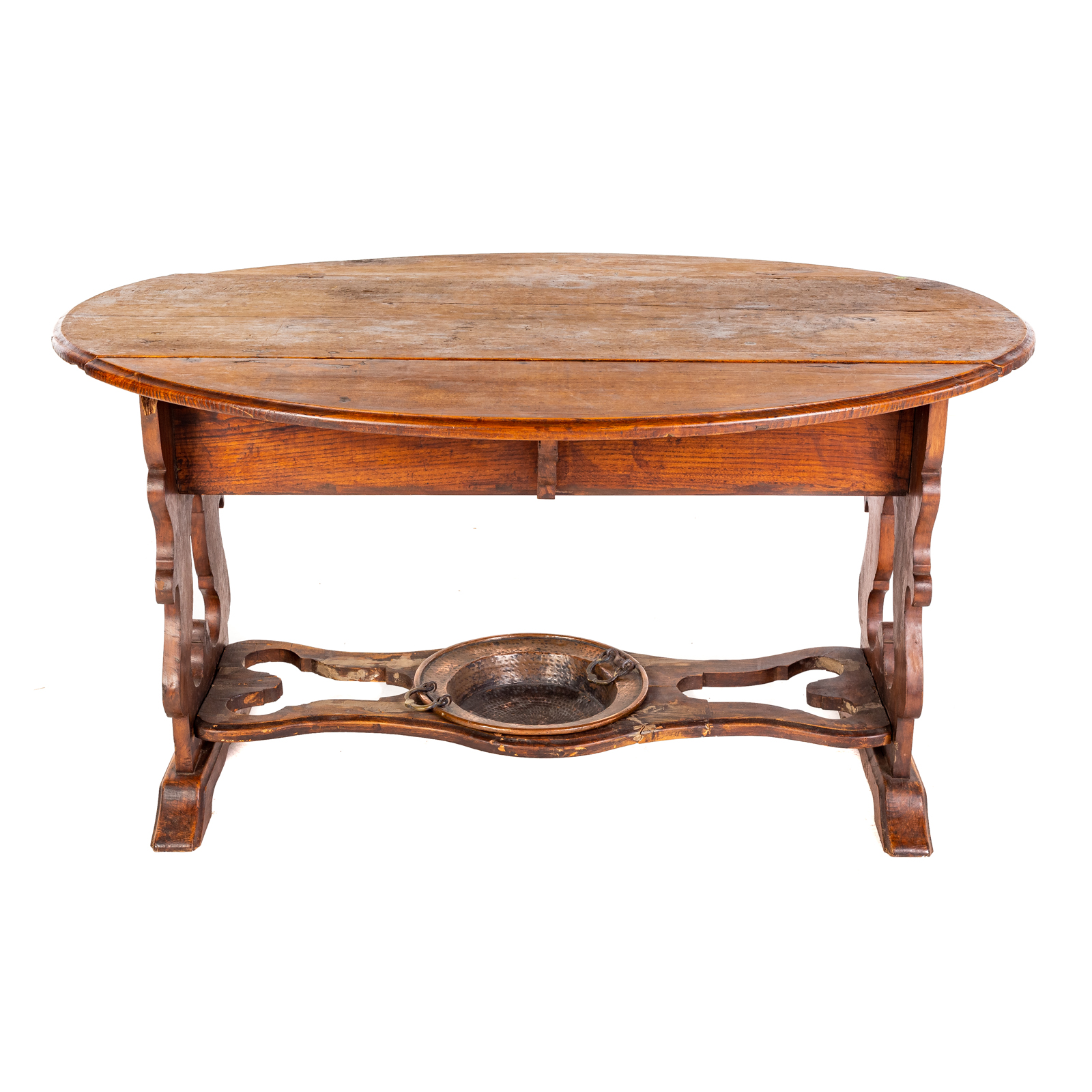 Appraisal: CONTINENTAL WALNUT REFECTORY TABLE th century with cut supports stretcher