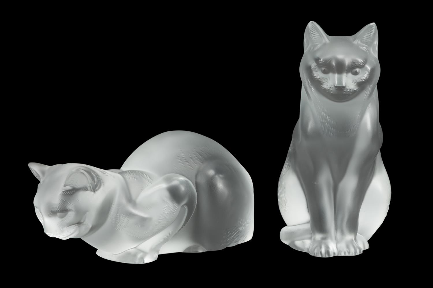 Appraisal: TWO LALIQUE FRANCE SIGNED DATED CAT FIGURES Two Lalique France