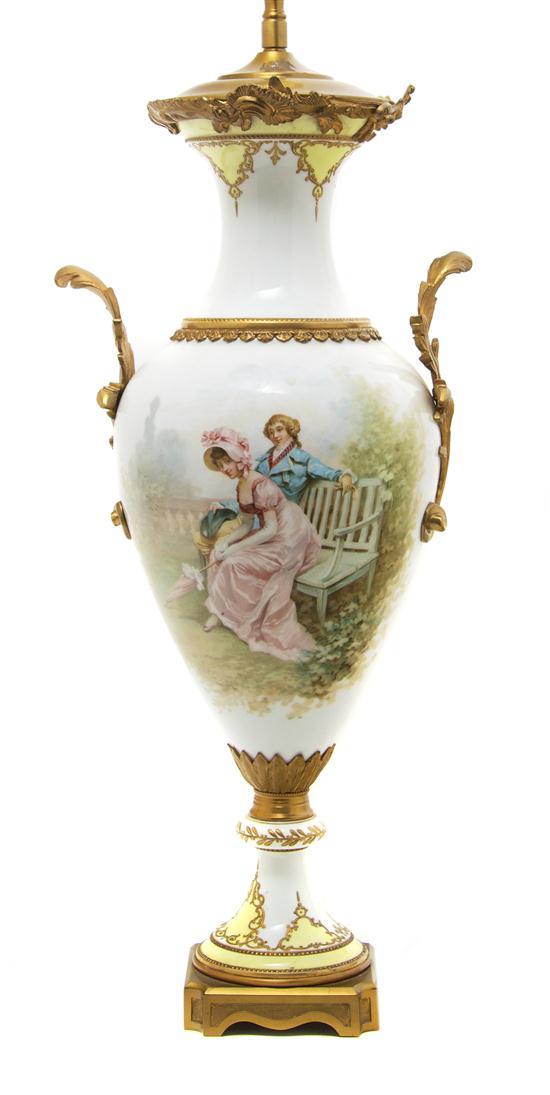 Appraisal: Sevres Style Gilt Bronze and Porcelain Urn of baluster form