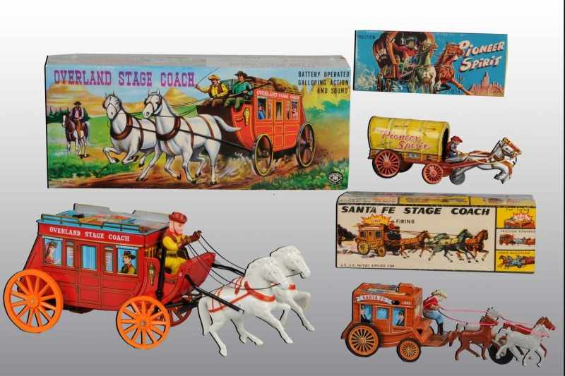 Appraisal: Lot of Tin Litho Stage Coach Toys Description Japanese Working