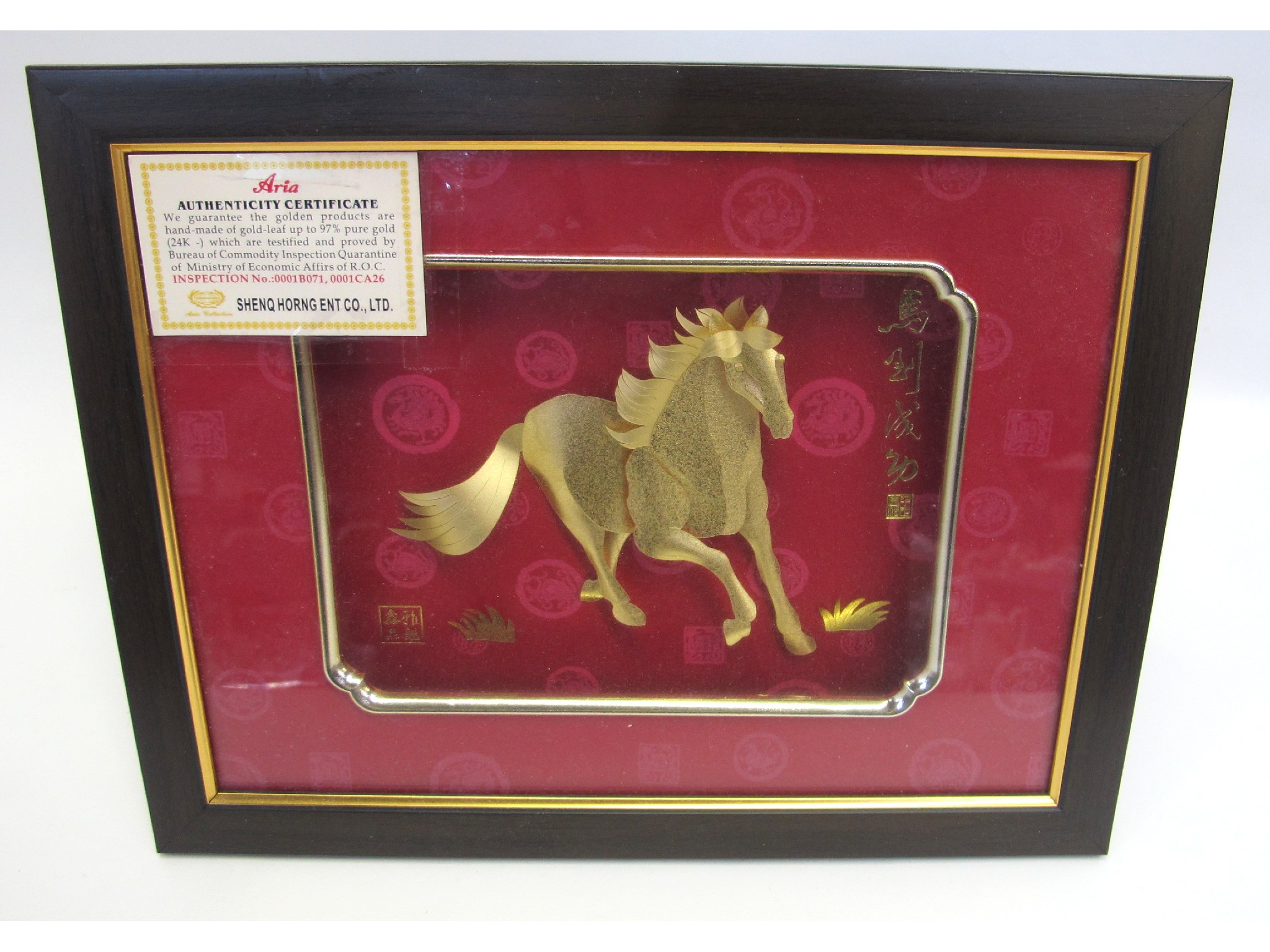 Appraisal: Framed gold leaf figure of a horse