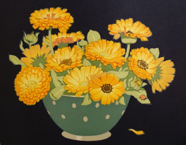 Appraisal: John Hall Thorpe - Marigolds woodblock print signed 'Hall Thorpe'